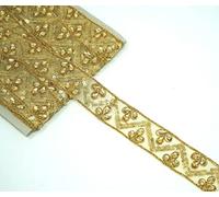 Feathers Creation Metallic Golden Beaded with Sequence Trim, Embellishments, Decorative, Embroidered, Craft (3 cm/Design 2)