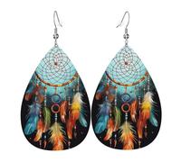 Feathers Dream Catcher Earrings for Women Teardrop Dangle Earrings Boho Lightweight Unique Leather Earrings Fashion Pendant for Birthday Gift Fashion Jewelry