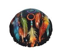 Feathers Dream Catcher Shower Cap for Women Men Large Reusable Shower Bonnet Double-Layer Waterproof Bath Caps Elastic Band Hair Hat for All Hairstyles, Travel-Friendly Color596