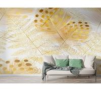 Feathers Geometric Wall Mural, Self-Adhesive Peel & Stick Wallpaper, Golden Leaf Aesthetic Design Photo Wallpaper for Living Room & Bedroom (150x100 cm), M-1019