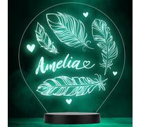 Feathers Heart Name Girl Personalised Gift Colour Changing Led Lamp Night Light | Personalised Gift for Home, Lamp Room Décor | Kids & Adults Night Lights with Name | Personalised Gift for Bedroom |