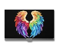 Feathers in Rainbow Wings Flight Angels Business Card Holder Metal Wallet Credit Card ID Case for Men Women