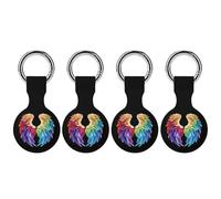 Feathers in Rainbow Wings Flight Angels Keychain Holder Case Compatible with AirTag Waterproof Silicone Shell Protective Case 4PCS