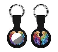 Feathers in Rainbow Wings Flight Angels Keychain Holder Case Compatible with AirTag Waterproof Silicone Shell Protective Case 1PCS