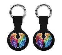 Feathers in Rainbow Wings Flight Angels Keychain Holder Case Compatible with AirTag Waterproof Silicone Shell Protective Case 2PCS