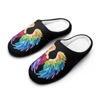 Feathers in Rainbow Wings Flight Angels Men's Cotton Slippers Closed Toe House Shoes Non-Slip Lightweight Slippers for Indoor Outdoor