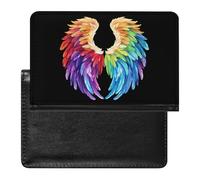 Feathers in Rainbow Wings Flight Angels Passport Holder Cover Wallet Card Case with Vaccine Card Slot Travel Accessories for Women Men