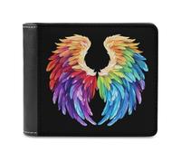 Feathers in Rainbow Wings Flight Angels PU Leather Wallets Stylish Bifold Wallet Slim Front Pocket Credit Card Holder for Women Men