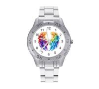Feathers in Rainbow Wings Flight Angels Watch Simple Wrist Watch Stainless Steel Band Analog Quartz Watches for Women Men