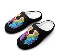 Feathers in Rainbow Wings Flight Angels Women's Cotton Slippers Soft Closed Toe House Shoes Non-Slip Slippers for Indoor Outdoor