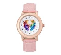Feathers in Rainbow Wings Flight Angels Women's PU Leather Strap Watch Analog Quartz Watch Casual Wristwatch for Home Work