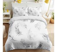 Feathers Ink Lines Abstract Bedding Set Single 200 x 200 cm, White Duvet Cover Set for Main Room, Minimal Calm Soft Bedroom Bedding, Soft Microfibre Bed Linen with 2 Pillowcases, Easy Care