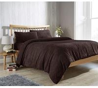 Feathers & Linens TEDDY BEAR FUR SHERPA FLEECE DUVET COVER, FITTED SHEET & PILLOWCASE BEDDING BED LINEN SET (Brown, Double Duvet Cover)