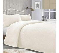 Feathers & Linens TEDDY BEAR FUR SHERPA FLEECE DUVET COVER, FITTED SHEET & PILLOWCASE BEDDING BED LINEN SET (Cream, Double Duvet Cover)