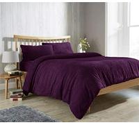 Feathers & Linens TEDDY BEAR FUR SHERPA FLEECE DUVET COVER, FITTED SHEET & PILLOWCASE BEDDING BED LINEN SET (Purple, King Duvet Cover)