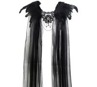 Feathers Shawl, Halloween Tulle Cape with Black Feathers Cosplay Super Villain Gothic Cloak Cape for Party, Costume, Cosplay