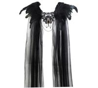 Feathers Shawl, Halloween Tulle Cape with Black Feathers Cosplay Super Villain Gothic Cloak Cape for Party, Costume, Cosplay Halloween Black Fur Collar 2025 Mesh