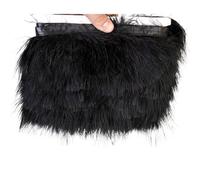 Feathers Trims Fringe 1 Meter Fluffy Feathers Trim Fringe Ribbon 10-15cm Feather on Tape Fringes Sewing Party Clothing Dress Decoration(Black)