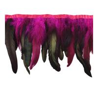 Feathers Trims Fringe 10 Meters Rooster Feathers Fringe Trim on Tape Chicken Cock Pheasant Feather for Clothes Ribbon Sewing Decoration(Rose red)