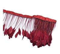 Feathers Trims Fringe 2 Yards Dyed Tail Feathers Trims Fringe Feathers for Crafts Ribbon Wedding Costumes(Wine Red)