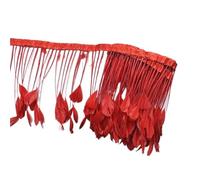 Feathers Trims Fringe 2 Yards Dyed Tail Feathers Trims Fringe Feathers for Crafts Ribbon Wedding Costumes(Red)