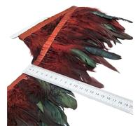 Feathers Trims Fringe 5/10 Meters 13-18CM Chicken Rooster Tail Feathers Trims Strip for Wedding Party Clothing Rooster Feather Trim(Red Wine,10 Yards)