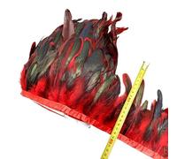 Feathers Trims Fringe 5/10 Meters Natural Chicken Rooster Tail Feather Trims Fringe Plume for Needlework Sewing Accessories Decoration 13-18cm(Red,5meters)