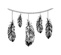Feathers with Rope Vinyl Wall Sticker Boho Style Bedroom DecorFeather Design Dream Catcher Wall Decals Decorative Mural Large - 57x67cm