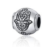 FeatherWish 925 Sterling Silver Lucky Hamsa Evil Eye Family Protection Love Travel Holiday Vintage Style Bead Charm Compatible With Pandora Bracelet