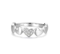 FeatherWish 925 Sterling Silver Ring Love Heart Princess Band Statement Ring With Cubic Zirconia Women Size J L N P R For Ladies Girls Women
