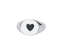 FeatherWish 925 Sterling Silver Ring Retro Vintage Style Signet Round Heart Statement Rings With Black Cubic Zirconia Women Size J L N P R (J)