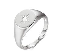 FeatherWish 925 Sterling Silver Ring Retro Vintage Style Signet Star Statement Rings With Cubic Zirconia Women Size L N P R (N)