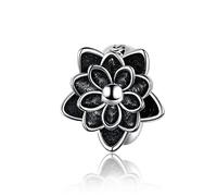FeatherWish 925 Sterling Silver Vintage Retro Style Flower lotus Orchid Daisy Rose Flower Bloom Stopper Bead Charm Fits And Compatible With Pandora Bracelets Gift Birthday Women Mum Sister Friend Wife