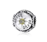 FeatherWish 925 Sterling Silver Zodiac Star Sign Constellation Round Bead Charm With Coloured Cubic Zirconia Compatible With Pandora Bracelet (Virgo)