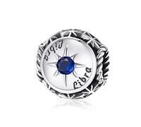 FeatherWish 925 Sterling Silver Zodiac Star Sign Constellation Round Bead Charm With Coloured Cubic Zirconia Fits And Compatible With Pandora Bracelet (Libra)