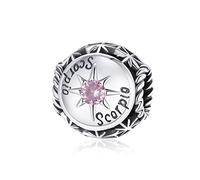 FeatherWish 925 Sterling Silver Zodiac Star Sign Constellation Round Bead Charm With Coloured Cubic Zirconia Compatible With Pandora Bracelet (Scorpio)