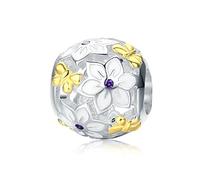 FeatherWish Gold Butterfly Charm Sterling Silver 925 Fits And Compatible With Pandora Bracelets Gift For Women Mum Sister Family Best Friend Wife Christmas Birthday (Butterfly Flower Bead)