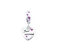 FeatherWish Just Married Wife Love Heart Forever Dangle Pendant Charms Sterling Silver 925 Fits and Compatible With Pandora Bracelets Gift Wife Fiance Daughter Sister Mum (Just Married)