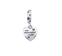 FeatherWish My Beautiful Wife Love Heart Forever Dangle Charms Sterling Silver 925 Fits And Compatible With Pandora Bracelets Gift For Birthday Wife Fiance Mum Sister Daughter (Beautiful Wife Silver)