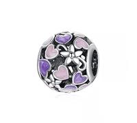 FeatherWish Purple Daisy Flower And Love Heart Bead Charm 925 Sterling Silver With Enamel Fits And Compatible With Pandora Bracelet European 3mm Charm Bracelets And Necklace