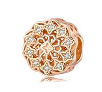 FeatherWish Rose Gold Flower Family Charm 925 Sterling Silver Daisy Retro Bead Fits And Compatible With Pandora Charm Bracelets Gift For Women Mum Sister Wife Daughter (Rose)