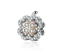 FeatherWish Rose Gold Lucky Four Leaf Clover Charm 925 Sterling Silver Irish Family Love Bead Charm Fits And Compatible With Pandora Bracelets Gift For Wife Birthday Friend Mum (Rose Gold Clover)