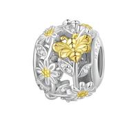 FeatherWish Sterling Silver 925 Charm Daisy Flower Ladybird Gold Bead Fits And Compatible With Pandora Bracelets Gift Birthday Friend Wife Birthday Daughter