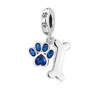 FeatherWish Sterling Silver 925 Charm Dog Paw Bone Blue Dangle Pendant Fits And Compatible With Pandora Bracelets Gift For Friend Wife Birthday Daughter Sister