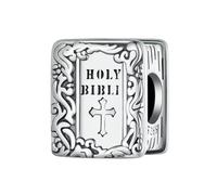 FeatherWish Sterling Silver 925 Charm Holy Bible Book Cross Bead Fits And Compatible With Pandora Bracelets Gift For Mum Sister Wife (With God)