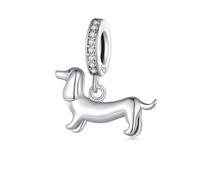 FeatherWish Sterling Silver 925 Dachshund Puppy Dog Pet Sausage Animal Family Dangle Pendant Charm Fits And Compatible With Pandora Bracelets Gift For Wife Friend Sister Mum Daughter