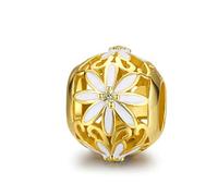 FeatherWish Sterling Silver 925 Gold Golden Enamel Flower Bead Charms Fits And Compatible With Pandora Bracelets Gift Birthday Wife Sister Mum Nan (Golden Daisy)
