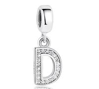 FeatherWish Sterling Silver 925 Letter D Charm With Cubic Zirconia Compatible With Pandora Bracelet (Letter D)