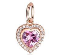 FeatherWish Sterling Silver 925 Rose Gold Princess Pink Love Heart Dangle Charm Fits And Compatible With Pandora Bracelets Gift Friend Wife Mum Girlfriend Daughter Sister (Pink Crystal)