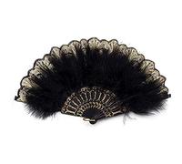 Feature Embroidered Flower Marabou Feather Fan Vintage Style Flapper Hand Fan for Costume Halloween Dancing Party Tea Party (Black)